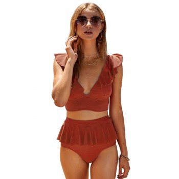 Black Open Back Ruched Halter Top Shorts Tankini Set Red Purple